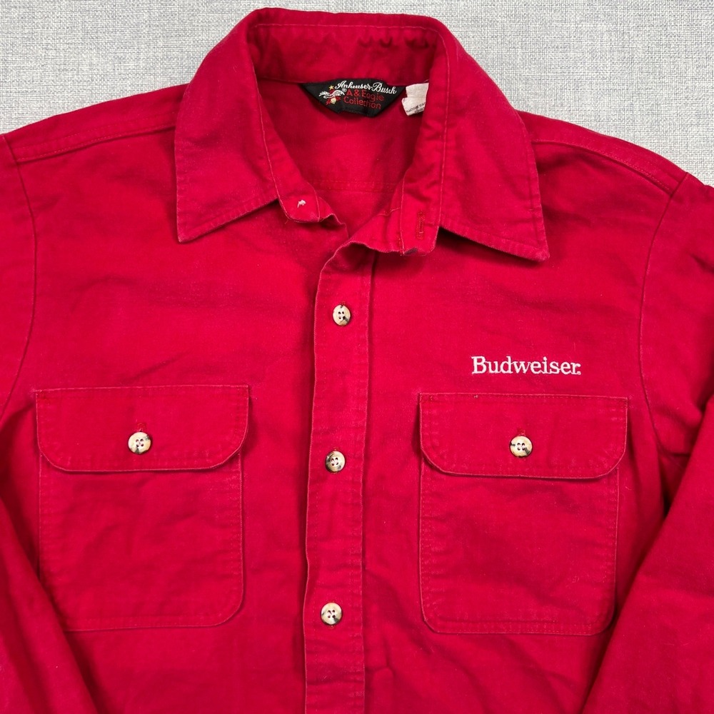 Vintage Budweiser Anheuser Busch A & Eagle Collection Red‎ Chamois Shirt Men Med